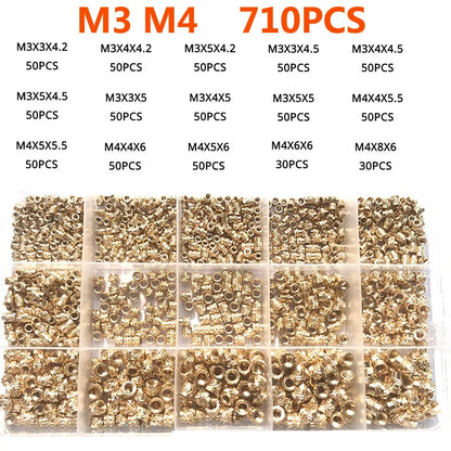 Brass Insert Nut Set M2–M6 – Knurled Hot Melt Threaded Copper Nuts for 3D Printing & Injection Molding