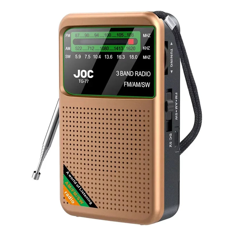 Portable AM/FM/SW Pocket Radio — Mini Receiver with Rechargeable Battery, Good Reception & Wired Earphone Support