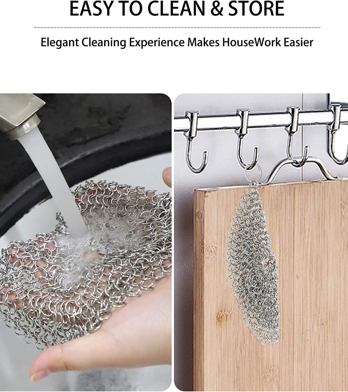 Leeseph Stainless Steel Cleaning Ring: Chainmail Scrubber Accessories for Kitchen, Reusable Washing Net Cleaning Tool for Home