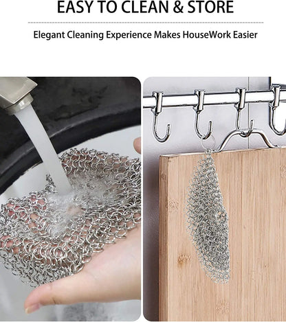 Leeseph Stainless Steel Cleaning Ring: Chainmail Scrubber Accessories for Kitchen, Reusable Washing Net Cleaning Tool for Home