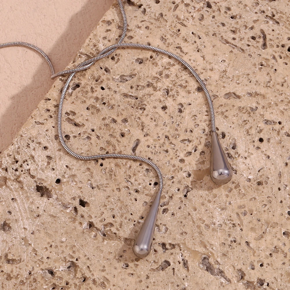 Two Water Drop Snake Chain Necklace – Tarnish-Free Silver & 18K Gold Plated Stainless Steel Jewelry for Women