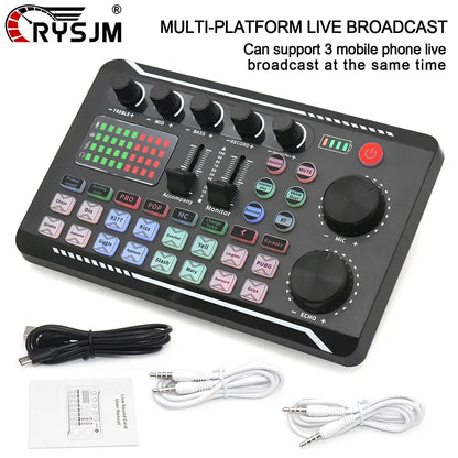 F998 Live Sound Card Audio Mixer - DJ Effects Voice Changer Interface with Bluetooth for Live Streaming, Singing & Recording