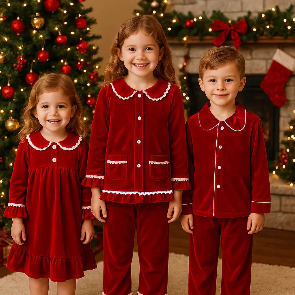 2025 Kids Christmas Pajama Set – Velvet Long Sleeve Sleepwear with Pants