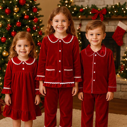 2025 Kids Christmas Pajama Set – Velvet Long Sleeve Sleepwear with Pants