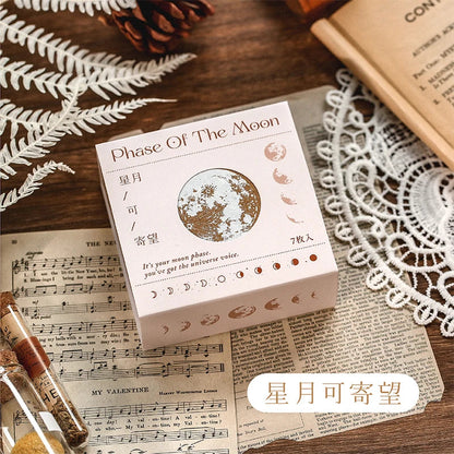 Yoofun 7-Piece Vintage Moon & Plant Wooden Stamps — Rubber Stamps for Scrapbooking, DIY Craft & Stationery