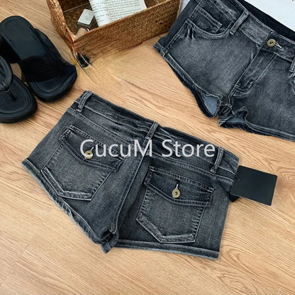 Summer Women’s Y2K Streetwear Gyaru Harajuku Vintage Low Rise 2000s Denim Jean Shorts Hot Pants