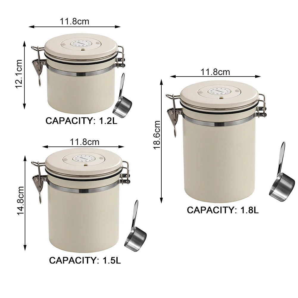 Stainless Steel Vacuum-Sealed Coffee Beans Jug – Airtight Portable Grain Storage Container for Kitchen