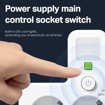 EU Plug Power Strip – 4 AC Outlets, 2 USB & 1 Type-C Ports with Independent Switch and Night Light