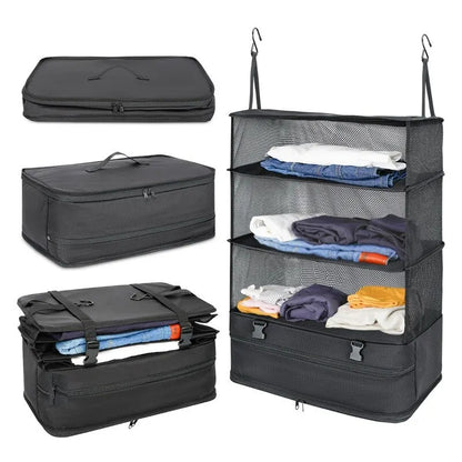 Travel Organizer Hanging Packing Cubes – Housewares Luggage Storage with Shelves and Laundry Compartments for Essentials