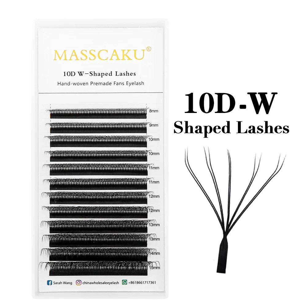 MASSCAKU W-Shaped Eyelash Extensions – 3D to 10D Natural Soft Lightweight Fans
