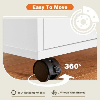 Wood Nightstand Cabinet with 5 Drawers – Waterproof Surface Storage Organizer with Rotating Wheels, Easy-Move Bedside Table for Office