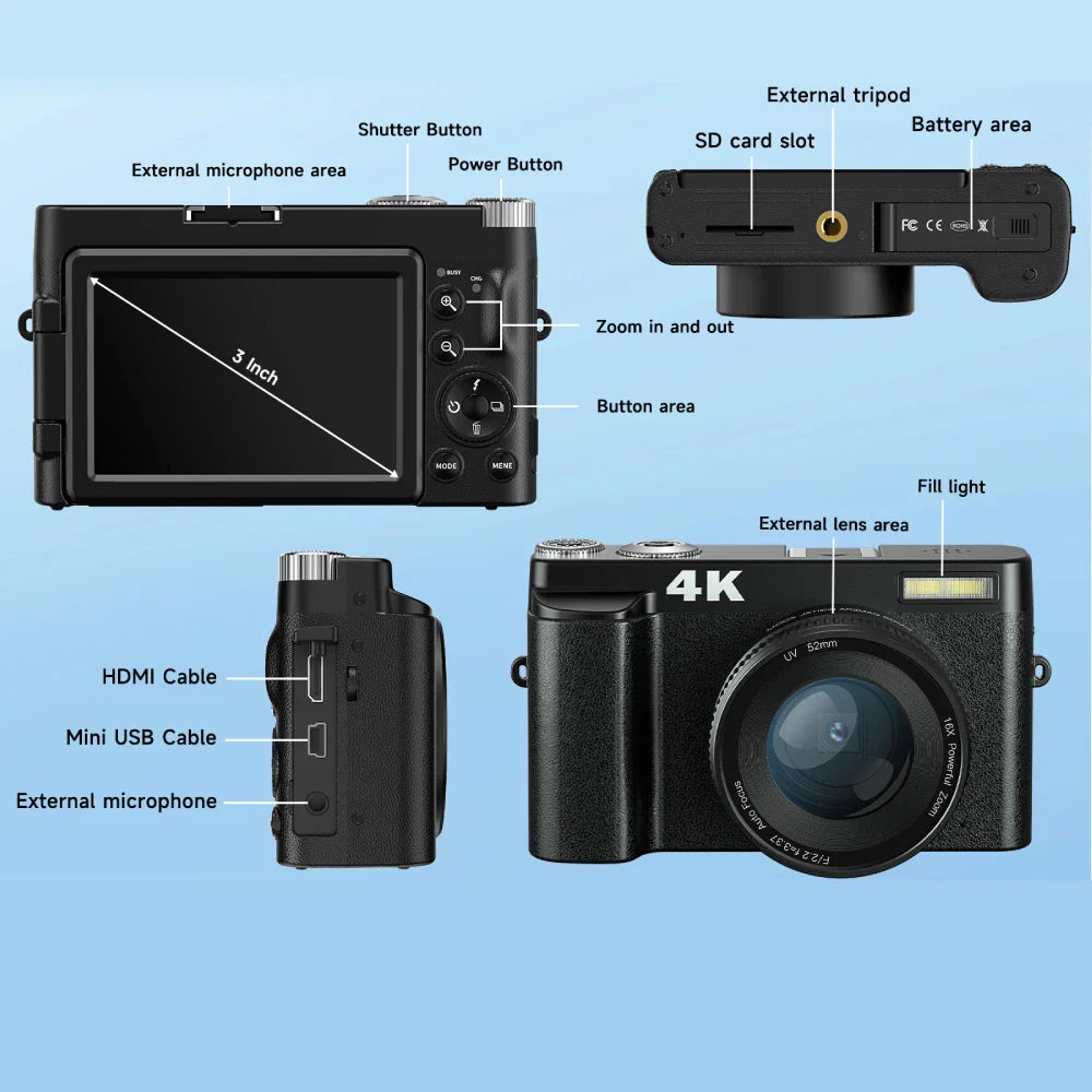 4K Digital Camera – 48MP Compact Vlogging Camera with 180° Flip Screen, Autofocus & Anti-Shake