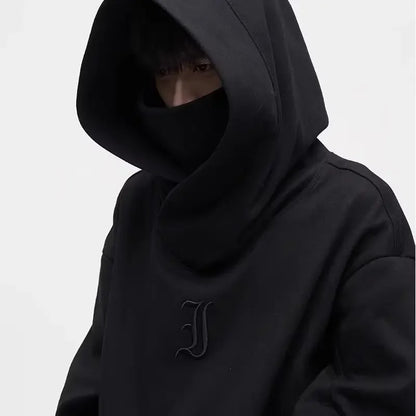 Autumn Ninja Streetwear Turtleneck Hoodie - Men's Embroidered Y2K Vintage Fleece Sweatshirt, Hip Hop Fashion