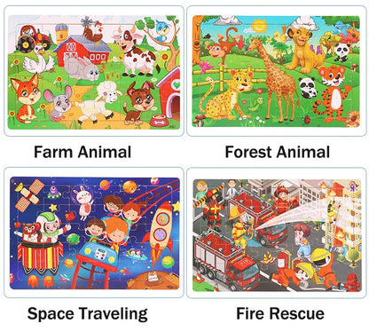 30PCS Montessori Wooden 3D Cartoon Animal Puzzle – Educational Jigsaw Board Game for Kids