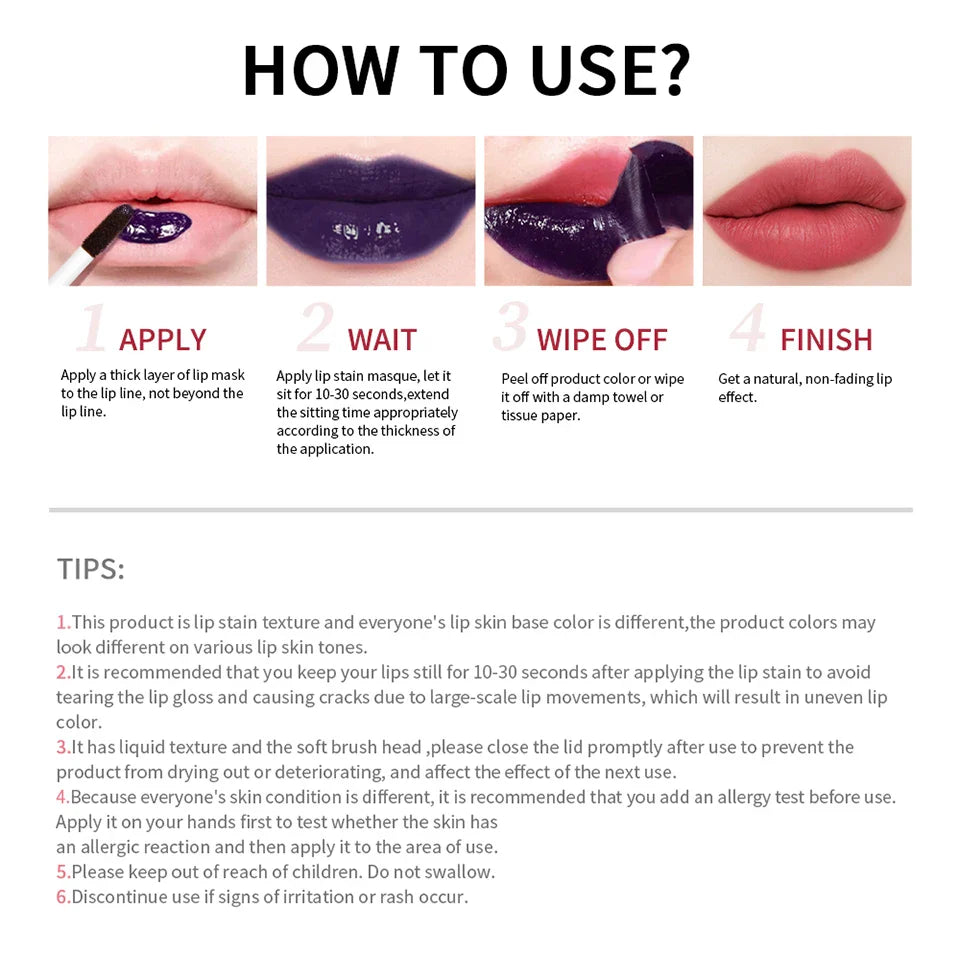 Peel-Off Lip Stain – Long-Lasting, Waterproof Pink Lip Tint | Transfer-Proof Natural Lip Color for Women’s Cosmetics