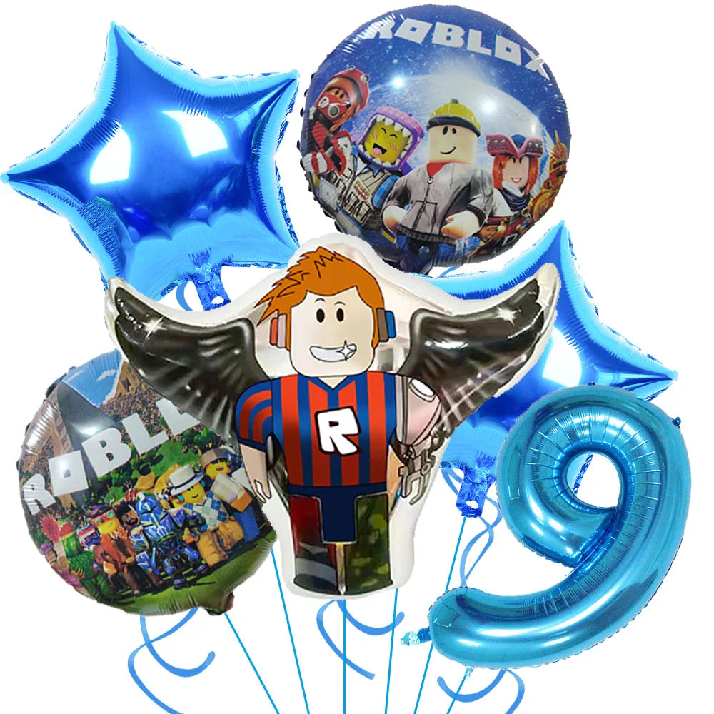 Roblox Birthday Party Supplies — Balloons, Disposable Tableware & Backdrop for Kids’ Party or Baby Shower