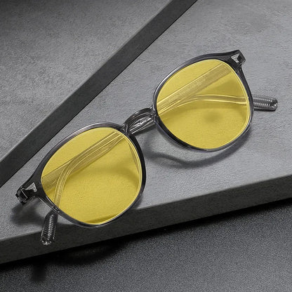 Round Frame Yellow Lens Night Vision Glasses — Ultralight Blue Light Blocking Eyewear for Men & Women, Eye Protection for Driving