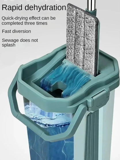 Hands-Free Squeeze Mop with Bucket | 360° Flat Mop Set for Wet & Dry Floor Cleaning | Sewage Separation Home Cleaning Tools