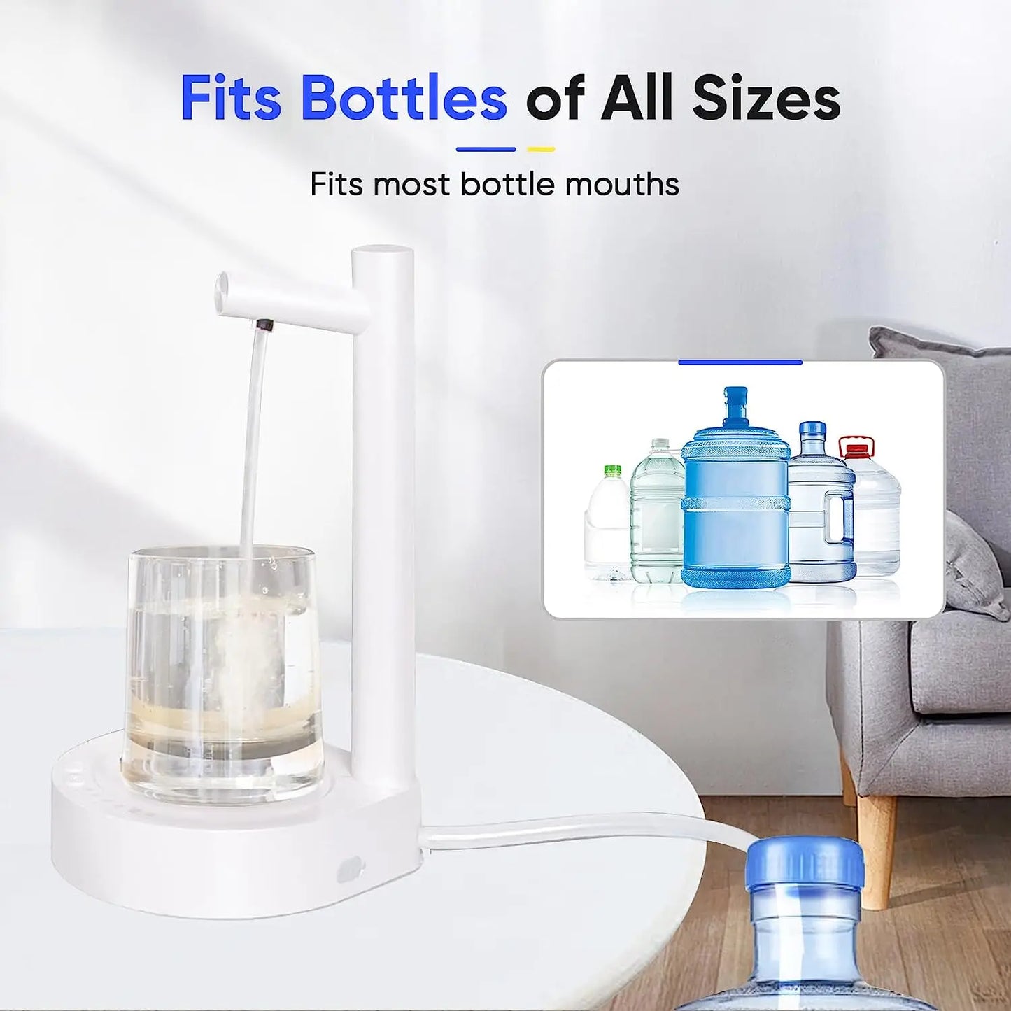 Smart Electric Desktop Water Dispenser - USB Charging, 7-Level Automatic Dispenser for 5 Gallon & Universal Bottles