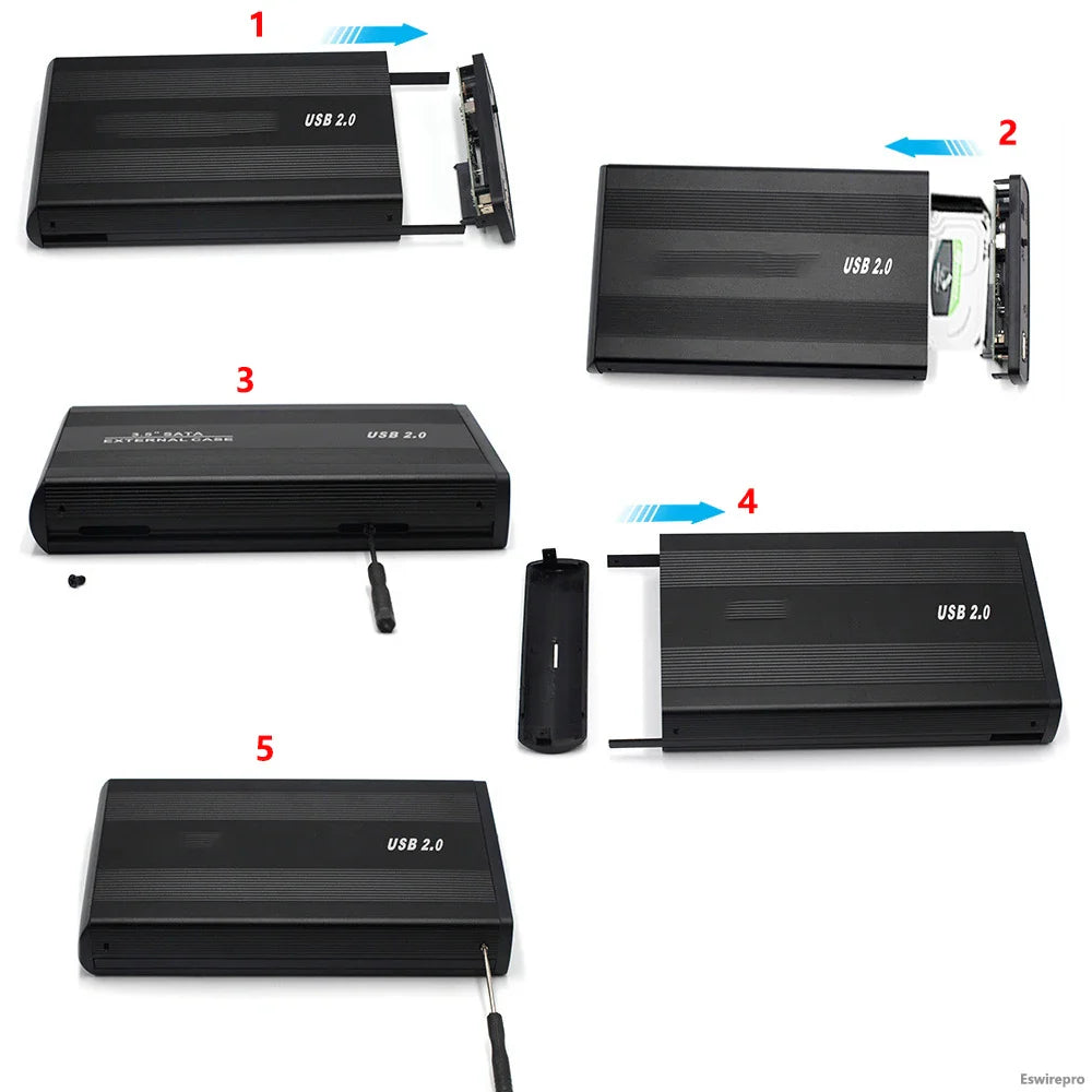 2.5"/3.5" IDE HDD External Enclosure — USB 2.0 Hard Drive Box for Desktop, PC, Laptop & Phone