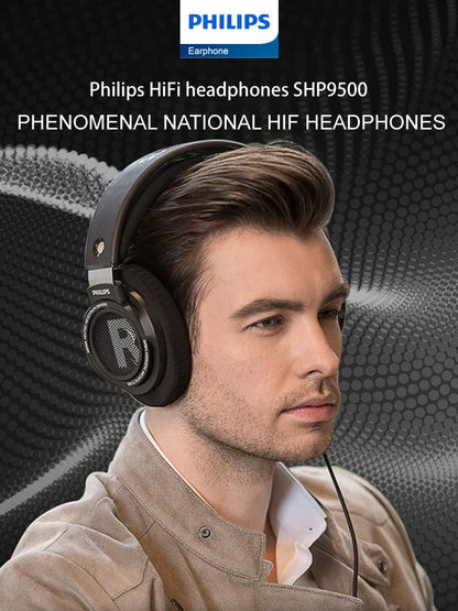 Philips SHP9500 HiFi Stereo Headphones - Wired Earphones for Computer, Online Learning, Esports, 3.5mm/6.3mm Universal Headset