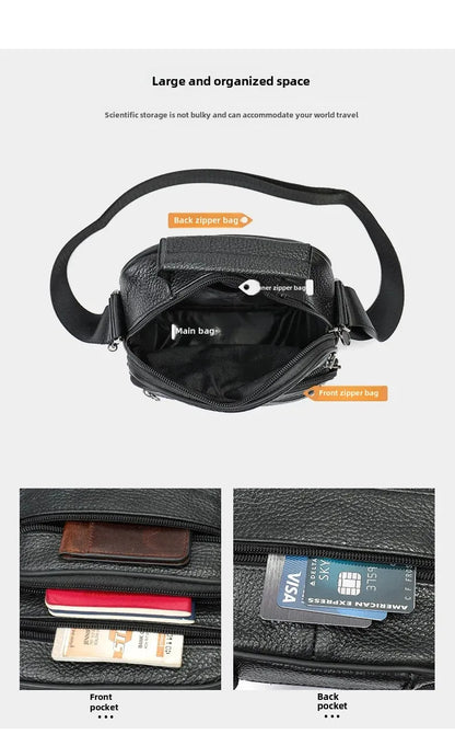 Men’s Genuine Leather Crossbody Bag – Small Outdoor Casual Bag for Motorcycle and Daily Use