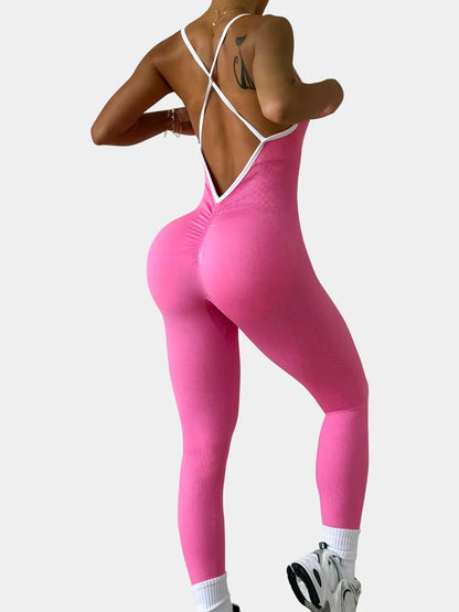 Seamless Women’s Yoga Jumpsuit – Spaghetti Strap One-Piece Gym Bodysuit with Padded Bra, Fitness Workout Leggings & Activewear Set