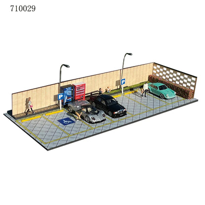 GFans 1:64 Scale Diorama Car Garage Model – LED Lighted Parking Lot DIY City Set for Collection & Display Gifts
