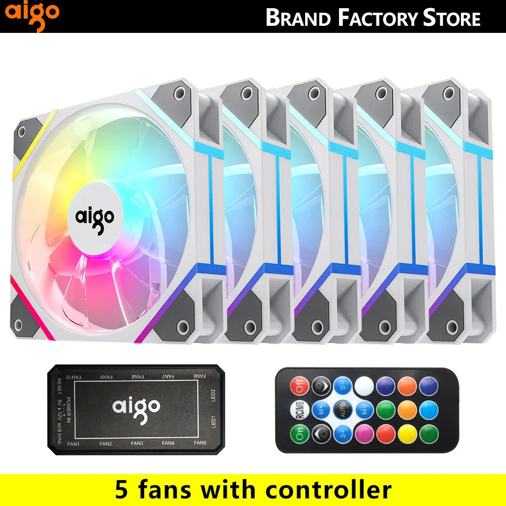 Aigo AM12 RGB PC Fan Kit — 120mm ARGB Water Cooler & Case Cooling Fans with 6-Pin Controller