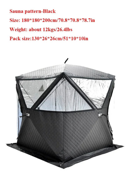 Outdoor 3-4 Person 4-Season Sauna House – Thickened Winter Ice Fishing Tent with Large Window & Chimney Mouth, Quick Open & Portable