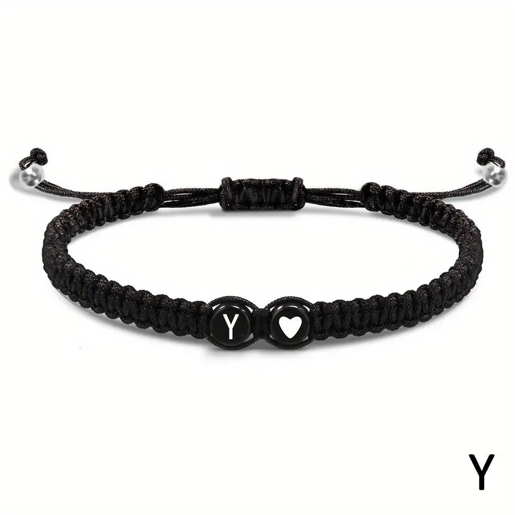 A-Z Initial Heart Bracelet - Handmade Adjustable Braided Name Jewelry Gift for Women & Men