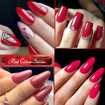 MEET ACROSS 7ml Red Gel Nail Polish – Crystal Semi-Permanent Soak-Off UV Gel, Matte Top Coat and Base Varnish for Nail Art Manicure