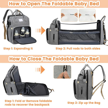 Fashionable Mommy Bag: Folding Baby Bed with Large Capacity for Milk Bottles, Diapers, and Double Shoulder Carrying - Portable Mother's Essential