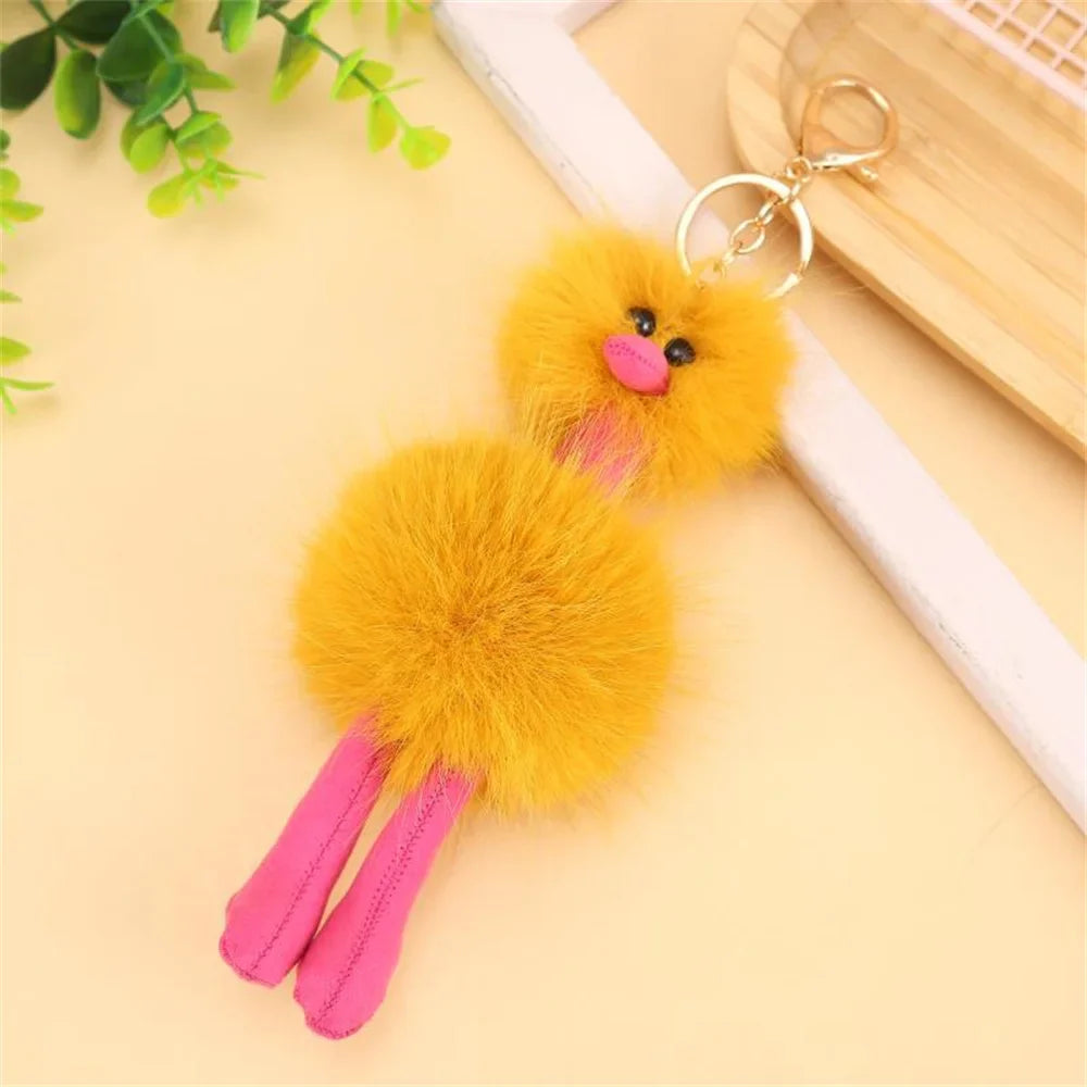 Cute Doll Ostrich Plush Pendant Keychain – Colorful Fur Ball Backpack Key Ring, Creative Gift for Women 2025 Xmas & New Year