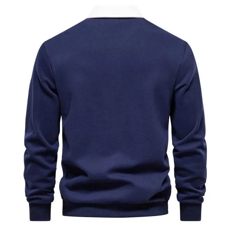 Men's Embroidered Pure Cotton Long-Sleeved Polo Shirt - Fashionable Casual Top for Autumn & Winter