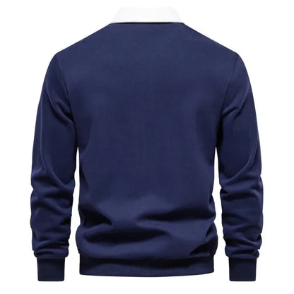Men's Embroidered Pure Cotton Long-Sleeved Polo Shirt - Fashionable Casual Top for Autumn & Winter