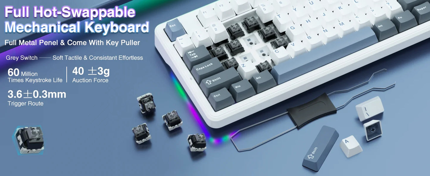 AULA F87 Pro 75% TKL Mechanical Gaming Keyboard – Wireless, Hot-Swap, RGB, Bluetooth, Gasket Mount, New 2024 Colors