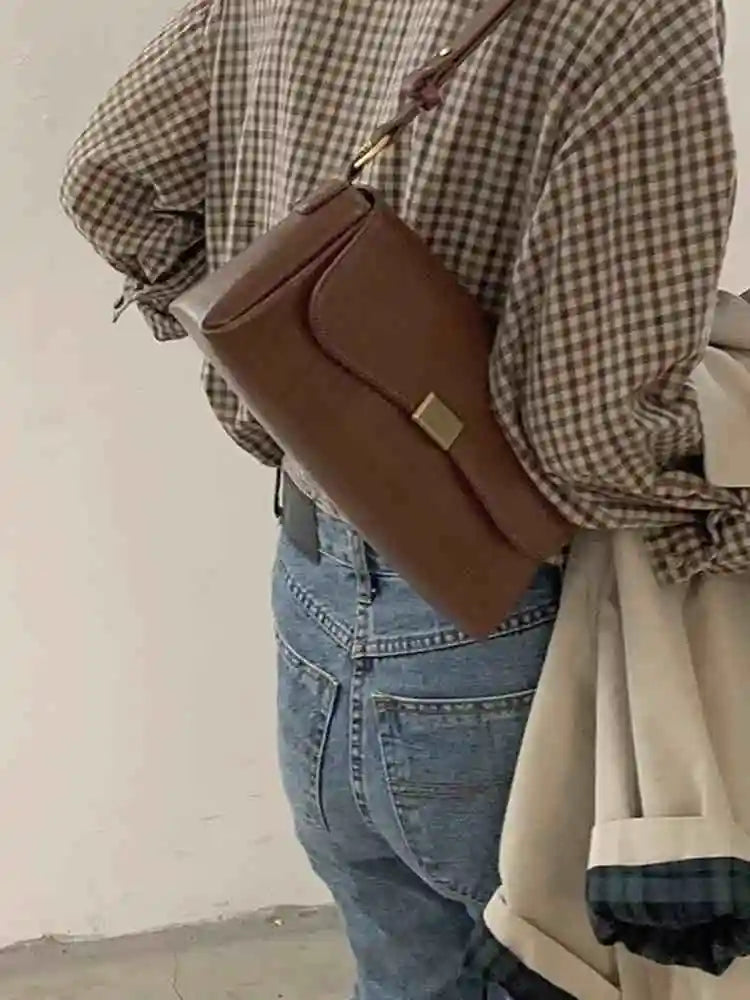 Retro Underarm Bag for Women – New Autumn Winter Fashion, Solid Color PU Leather Handbag, Casual Commuter Single Shoulder Bag