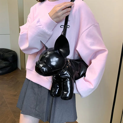 Unisex Bulldog-Shaped PU Leather Shoulder Bag – Adjustable Strap Zipper Satchel for Shopping & Travel