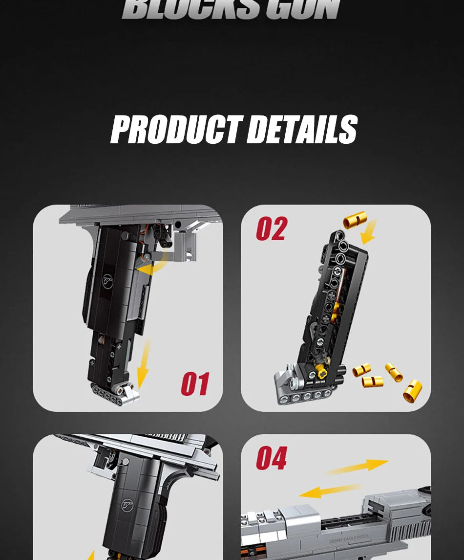 795pcs Desert Eagle Handgun Building Block Set – Military MOC Pistol Toy for Kids & Adults