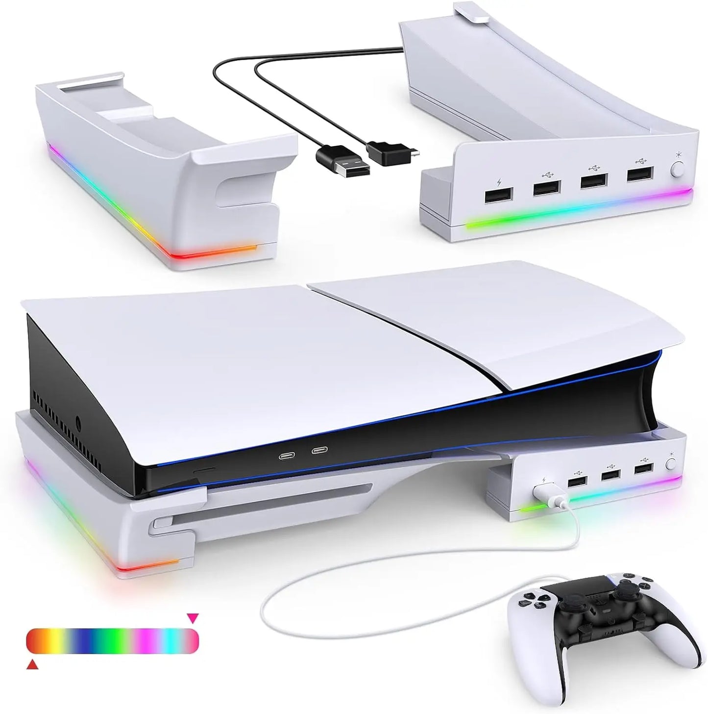 IPEGA RGB Horizontal Stand for PS5 Slim & PS5 Pro – Console Cooling Base with 14 Light Modes & 4-Port USB Hub Accessories
