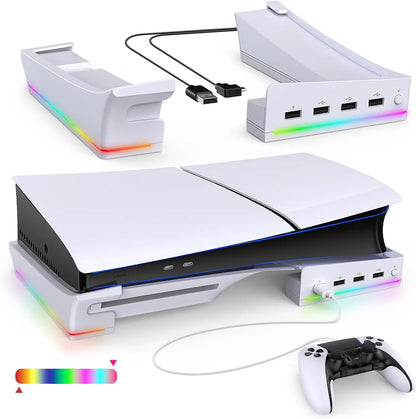 IPEGA RGB Horizontal Stand for PS5 Slim & PS5 Pro – Console Cooling Base with 14 Light Modes & 4-Port USB Hub Accessories