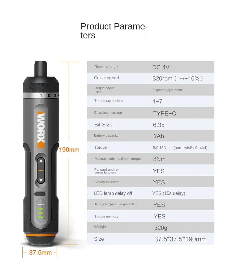WORX WX242 4V Cordless Electric Screwdriver Set — USB Rechargeable Mini Drill with 30 Bits Power Tool