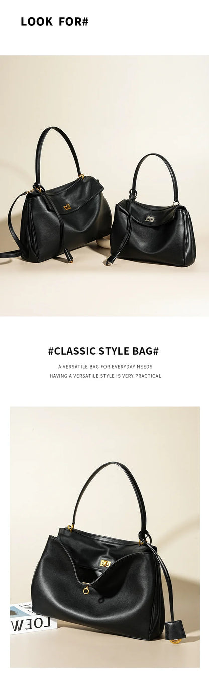 New Rodeobag Leather Kelly Bag — Women’s Large Capacity Fashion Handbag with Advanced Lock, High-End Underarm Bag