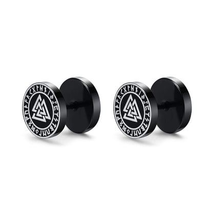 Vnox Men's Viking Black Stud Earrings - Vegvisir & Norse Valknut, Cool Punk Stainless Steel Set
