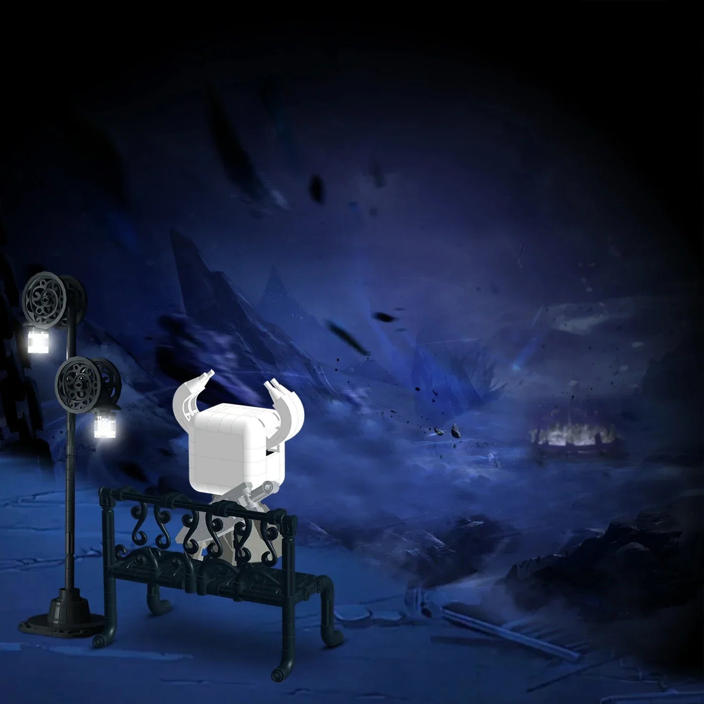 370PCS Hollow Knight Building Blocks Set – Ghost Model with Street Lighting, DIY Educational Toy for Kids