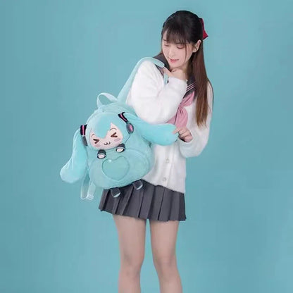 Hatsune Miku Plush Backpack – Sweet & Cute Anime Embroidery, Large Capacity Storage, Soft Toy Gift for Girls