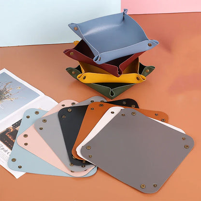 Cute Cat-Shaped Leather Storage Tray - DIY Folding Tray for Dice, Coins, Jewelry, Keys, and Makeup, Desktop Household Organizer Case