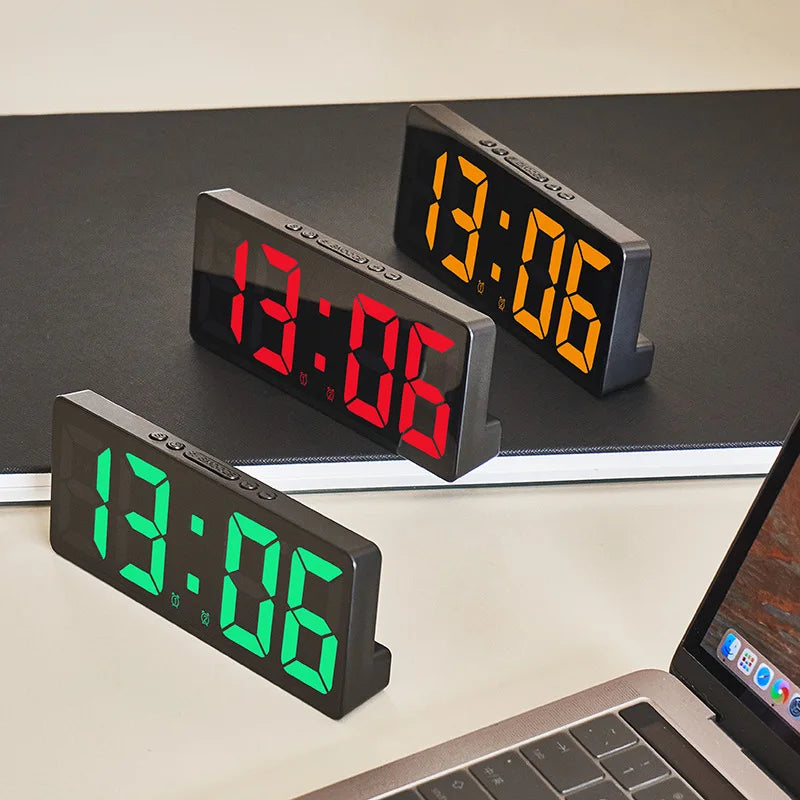 Acrylic/Mirror Digital Alarm Clock - Voice Control, Battery Powered Table Clock with Snooze & Night Mode - 12/24H LED Electronic Clocks