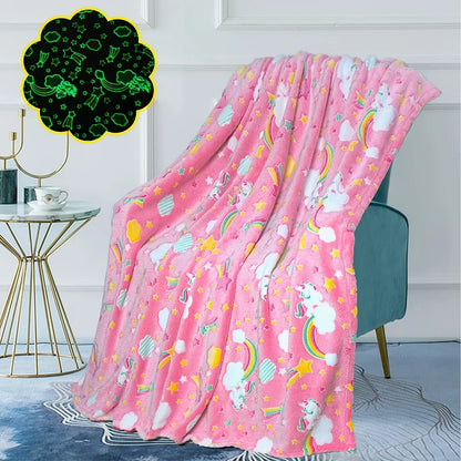 Glow-in-the-Dark Unicorn Blanket for Girls – Soft Pink Fleece Throw, Perfect Christmas & Birthday Gift for Toddlers and Kids